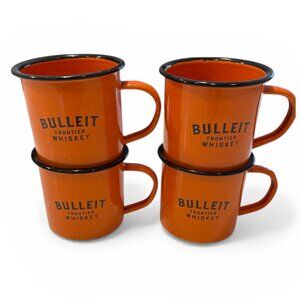 Bulleit Frontier Whiskey Camping Mug Enamel Ceramic Orange Coffee Cup Set of 4